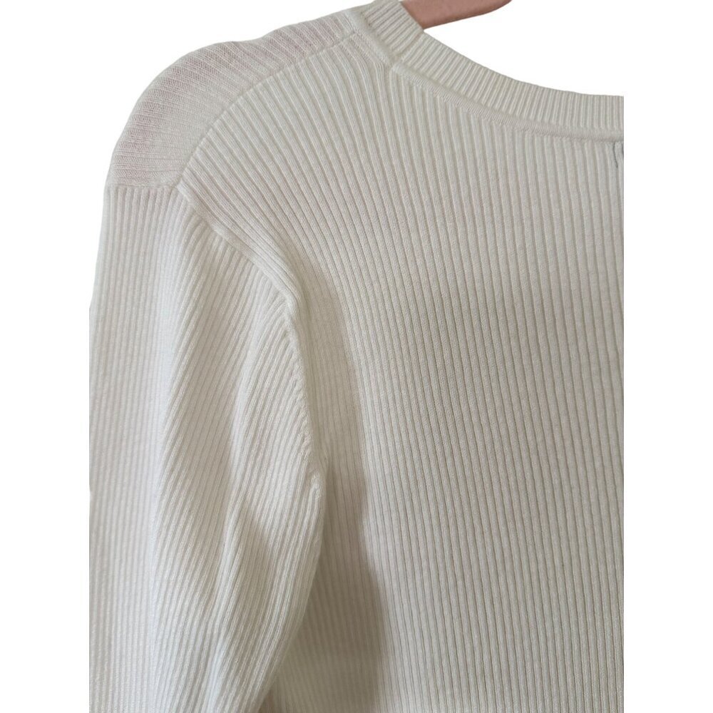Halogen Womens Ribbed White Sweater L Long Sleeve Round Neck Soft Blend Fabric - Picture 7 of 16